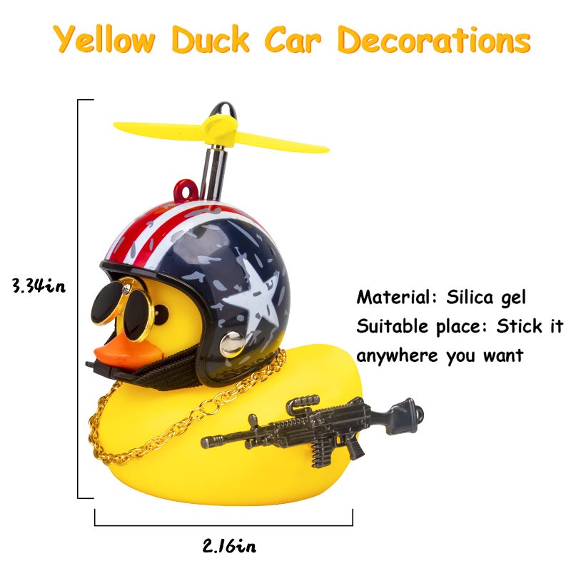 wonuu 3 Pack Car Rubber Duck Cute Yellow Wind-Breaking Ducks Dashboard Decorations Small Ornaments with Propellers Glasses Gold Chain (Yellow-Stars and Stripes&Flag&Shark) - Image 5